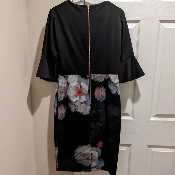 Ted Baker London Chelsea Floral Black Sheath Dress Size TB 3/US 8-10 - Picture 4 of 5
